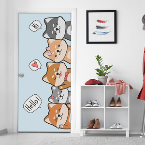 创意可爱卡通门贴纸整张木门翻新自粘卧室衣柜推拉移门房间装饰画