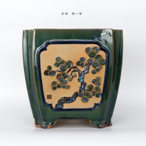 陶一峰经典 倭角收口方贴花盆兰花石湾陶瓷传统中式绿植室内装饰