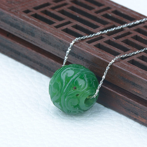 正品和田玉碧玉转运珠吊坠镂空路路通挂件女款圆珠玉石玉项链