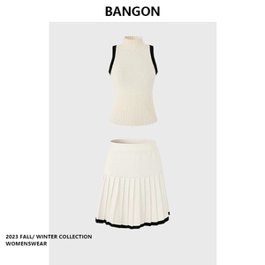 BANGON 韩版针织套装裙气质温柔风2024年夏季新款百褶裙两件套女