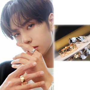 王一博明星同款925纯银光面菱格菱纹戒指女ins潮时尚网红简约个性