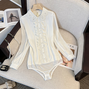 收腰显瘦小众设计感长袖连帽衬衣连体衬衫女连裆上衣洋气5人付款268