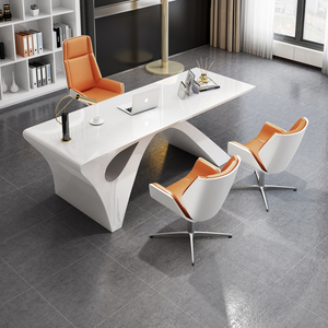 简约现代老板桌白色烤漆医美咨询桌女总裁桌办公室经理桌主管桌椅