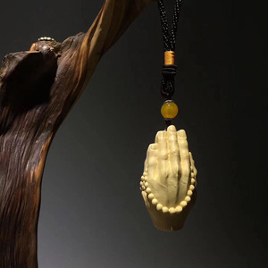 创意黄杨木雕圆雕手把件佛手合掌一心向佛工艺品木手车挂件小摆件