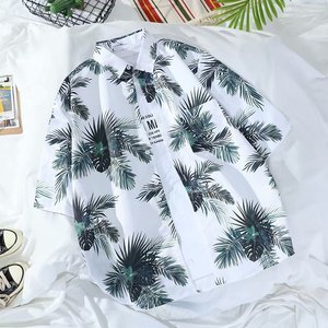 碎花衬衫男士短袖寸杉T恤海边度假沙滩风衣服潮ins夏威夷休闲衬衣