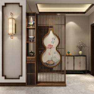 新中式实木屏风隔断柜客厅镂空玄关墙简约现代进门定制葫芦座屏