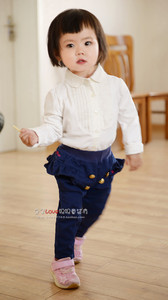 韩国单女童1-2-3岁小童4perimitz百搭5长袖翻领衬衣衬衫110-120