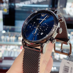 armani阿玛尼手表男三眼计时编织钢带男士简约休闲石英腕表ar1979