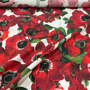 欧美风格图案印花大红花植物花卉棉布料服装女装纯棉布料