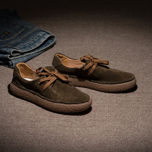 牛皮单鞋男士透气夏季新品欧美风休闲鞋牛翻皮软底运动板鞋户外鞋