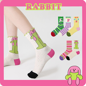 彩色可爱袜子女礼盒粉色兔子卡通中筒袜五双油画春夏多巴胺袜礼物