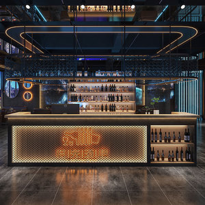 工业风酒吧吧台铁艺柜台咖啡厅餐厅收银台复古店铺前台弧形接待台