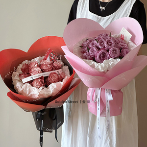 三八女神节新款鲜花花束玫瑰包装纸心形包花纸花店资材红色包装纸