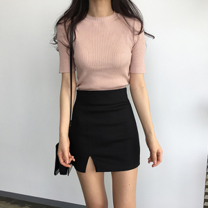 开叉半身裙春秋黑色弹力包臀裙高腰半裙白色性感短裙开衩包裙女夏