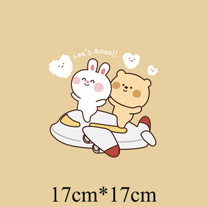 潮牌卡通可爱熊和兔图案服装热转印胶印衣服贴柯式烫画烫图贴1067