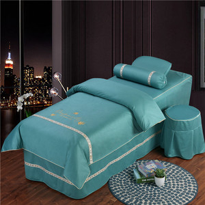 真丝棉绣花美容床罩四件套按摩院理疗熏蒸推拿艾灸中医养生洗头