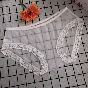 裆部透明情趣蕾丝内裤女性格感全透火辣真人镂空超薄低腰诱惑网纱