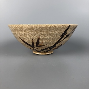 日本回流陶瓷器古秋烧古织部烧竹纹茶碗茶杯文玩古董收藏茶宠把玩