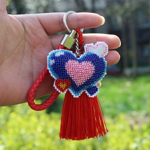 爱心十字绣汽车钥匙扣吊坠小挂件珠绣自己绣珠子简单情侣款一对