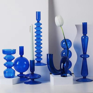 【源头厂家】克莱因蓝玻璃花瓶ins北欧美式轻奢烛台家居桌面摆件