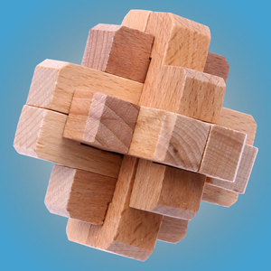 榉木封锁 原色本色孔明锁雯诚成人儿童益智智力九连环玩具 鲁班锁