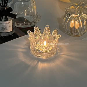 复古欧式玻璃皇冠烛台装饰品桌面摆件水晶迷你烟灰缸饰品收纳