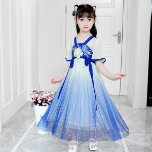 儿童汉服10岁古装超仙夏天改良版连衣裙女童公主裙夏小仙女纱裙子