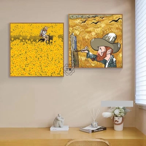 梵高世界名画客厅卧室装饰画儿童房间壁画小众向日葵方形带框挂画