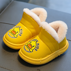 小黄鸭正品儿童雪地靴冬季新款PU皮防水男女童短靴小孩加绒大棉鞋