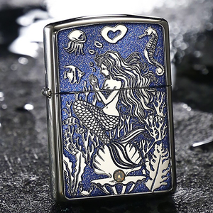 打火机zippo原装镜面海底美人鱼日版镜面盔甲正版芝宝煤油男士zp