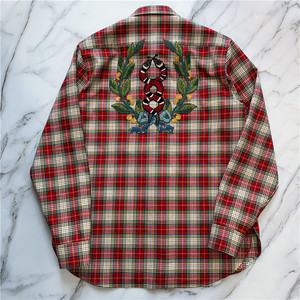 【现货】gucci古驰 男款厚款格子刺绣花蛇衬衫外套