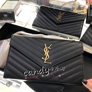 ysl/圣罗兰 woc鱼子酱信封包链条包牛皮斜纹翻盖单肩斜挎包女包