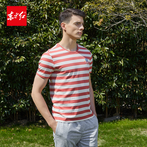 东方红男装t5033全棉 色织条纹短袖 明亮间条 舒适一夏 年轻朝气