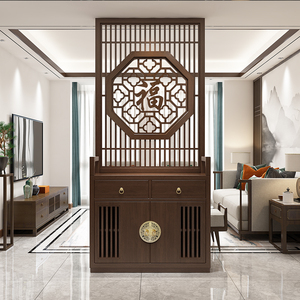 新中式客厅实木隔断屏风现代简约入户福字玄关柜鞋柜一体家用双面