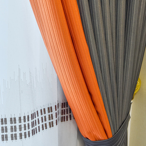 轻奢简约现代全遮光百褶布窗帘定制橙色拼接客厅卧室落地窗帘纱帘