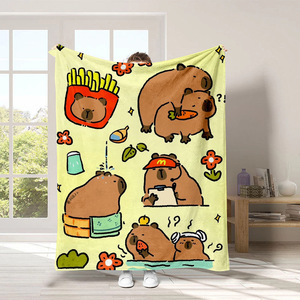 可爱卡皮巴拉水豚日系法莱绒毛毯办公室午睡毯子卡通空调毯超暖萌