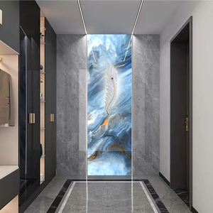 2022网红轻奢风岩板玄关背景墙现代简约客厅入户走廊装饰发光羽毛