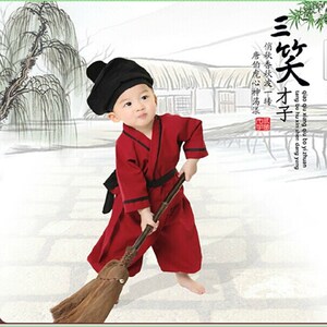 幼儿童古装汉服男童男孩小孩古代农民渔民鱼夫船夫家丁表演出服装