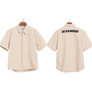 jil sander极简主义牛仔帆布字母短袖衬衫男夏季宽松潮牌潮流简约