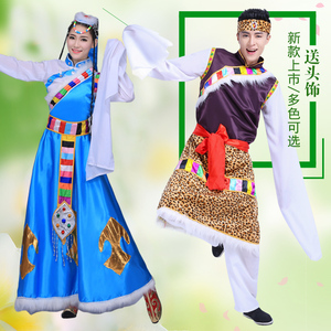 新款藏族舞蹈演出服装传统藏服西藏长裙长袍雪莲花水袖舞台表演服