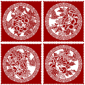 蝶恋花牡丹蝴蝶手工刻纸图案底稿剪纸素材图样中国风窗花装饰画