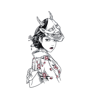 网红款富江少女手绘纹身贴防水持久性感花臂暗黑系日式浮世绘艺伎