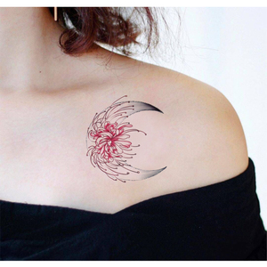 弦月梦影 彼岸花 月亮古风仙女性感锁骨腹部防水持久女纹身贴