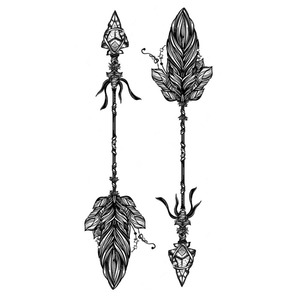 喵小姐原创-羽毛箭性感欧美黑白简约创意持久防水刺青性感纹身贴