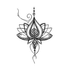 喵小姐原创莲花梵花水墨黑白纹身贴刺青后背手部腿部性感仿真时尚