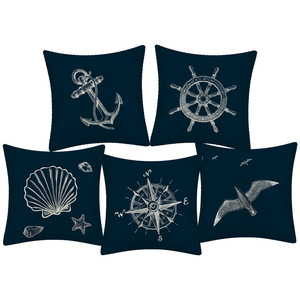 蓝色指南针航海美式海洋风格亚麻抱枕套家居布艺沙发地中海靠成品