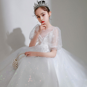 儿童礼服公主裙花童婚礼主持人小女孩演出服钢琴演奏女童白色婚纱