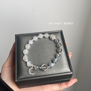 解里商店|天然月光石水晶手链s925银月亮温柔转运珠手串闺蜜礼物