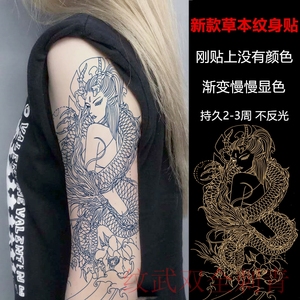 全臂线龙姬美女防水持久仿真纹身贴艺妓关羽草本半永久果汁线麒麟