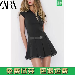 ZARA KISS 春季女装新品甜辣学院风polo短袖百褶裙连衣裙 3152313